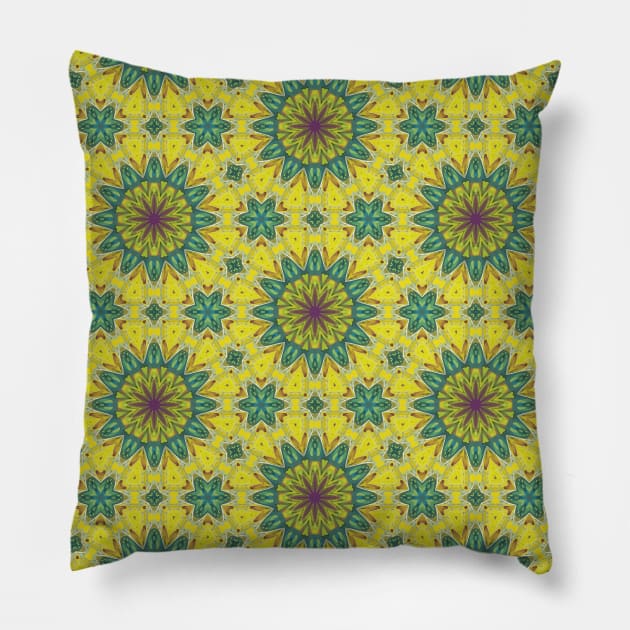 Teal Colored Star Shapes on Yellow Colored Background - WelshDesignsTP004 Pillow by WelshDesigns