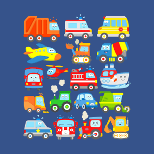 Cars and Trucks with Planes, Helicopter and Boat for Kids T-Shirt