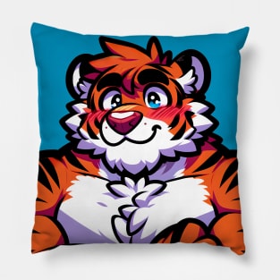 Blushing UwU Furry Anthro Tiger Art Pillow