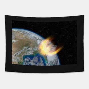 Asteroid hits planet Earth, elements of this image furnished by NASA Tapestry