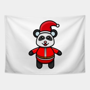 Sticker and Label Of Cute Baby Panda Wearing Santa Costume Tapestry