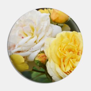 Yellow and White Roses Pin