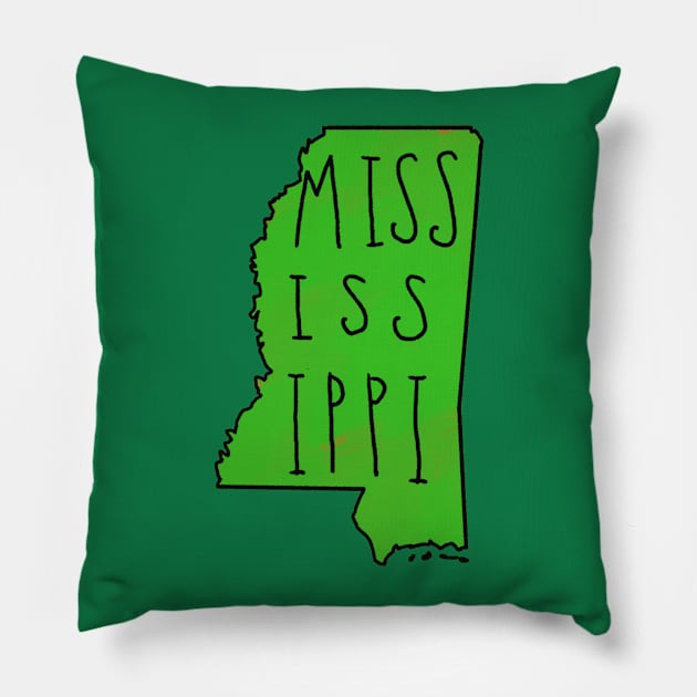 The State of Mississippi - Green Outline Pillow by loudestkitten