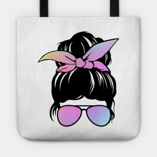 Messy Bun with Gradient Bow and Sunglasses Tote