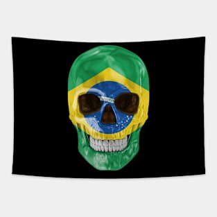 Brazil Flag Skull - Gift for Brazilian With Roots From Brazil Tapestry