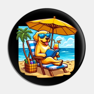 Funny Labrador Retriever with Sunglasses at the Beach Pin