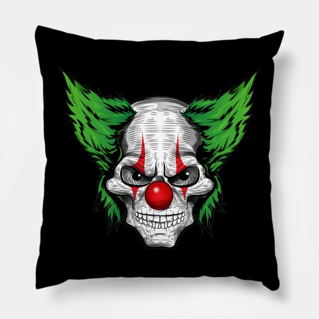 Very scary evil clown Pillow by pickledpossums