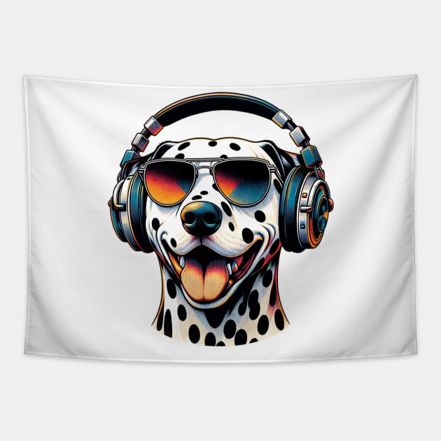 Dalmatian Smiling DJ with Headphones and Sunglasses Tapestry by ArtRUs