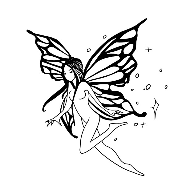 fairy with butterfly wings in black outline by saraholiveira06