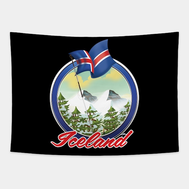 Iceland travel logo Tapestry by nickemporium1