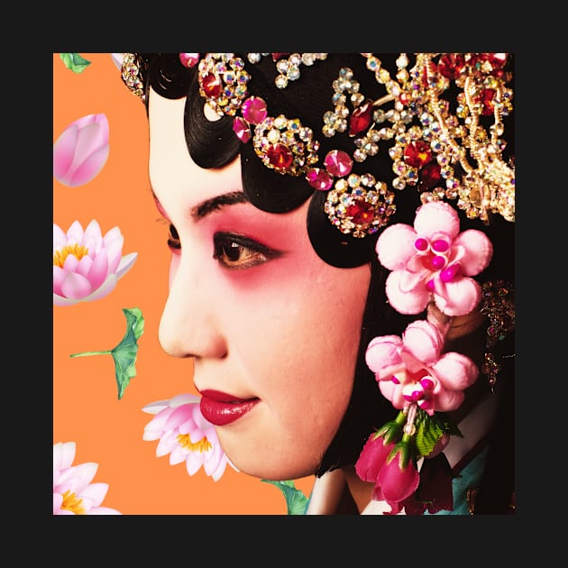 Chinese Opera Star with Lotus Flowers Orange- Hong Kong Retro by CRAFTY BITCH