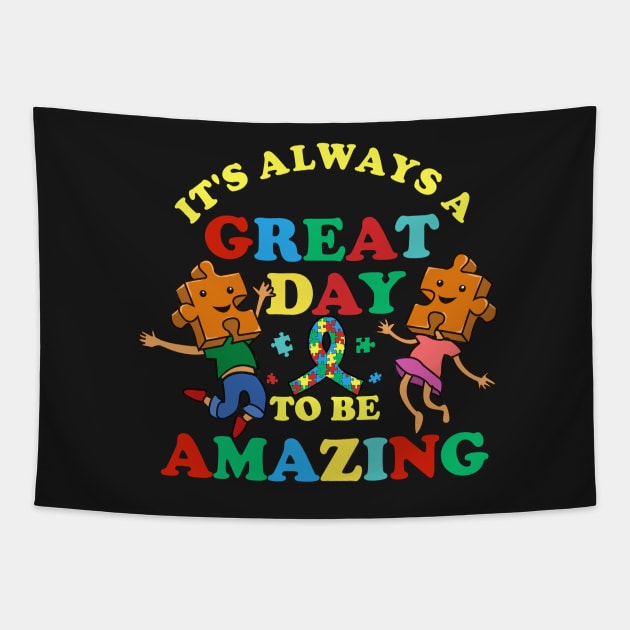 Great Day Puzzle Pieces Autism Awareness Tapestry by specaut