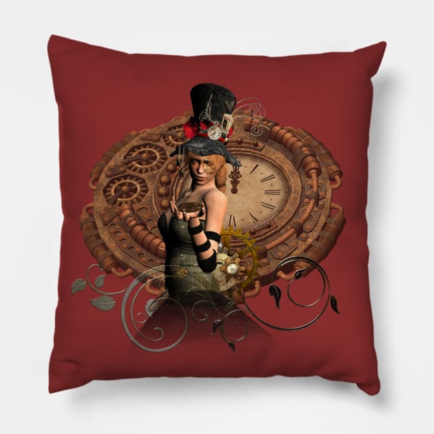 Steampunk, wonderful steampunk women Pillow by Nicky2342