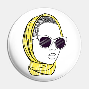 beautiful girl in a yellow bandana and sunglasses Pin