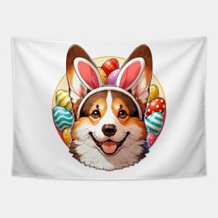 Pembroke Welsh Corgi Enjoys Easter with Bunny Ears Tapestry