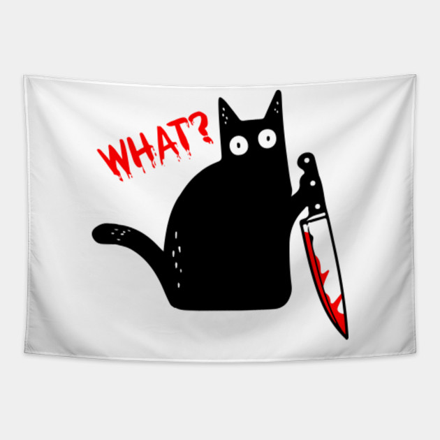 Funny Black Cat What Murderous Cat Holding Knife Halloween