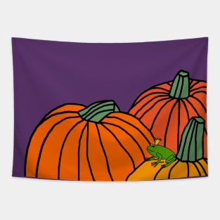 Cute Frog Prince and Pumpkins Tapestry