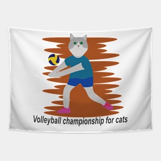 Cat hitting volleyball ball Tapestry