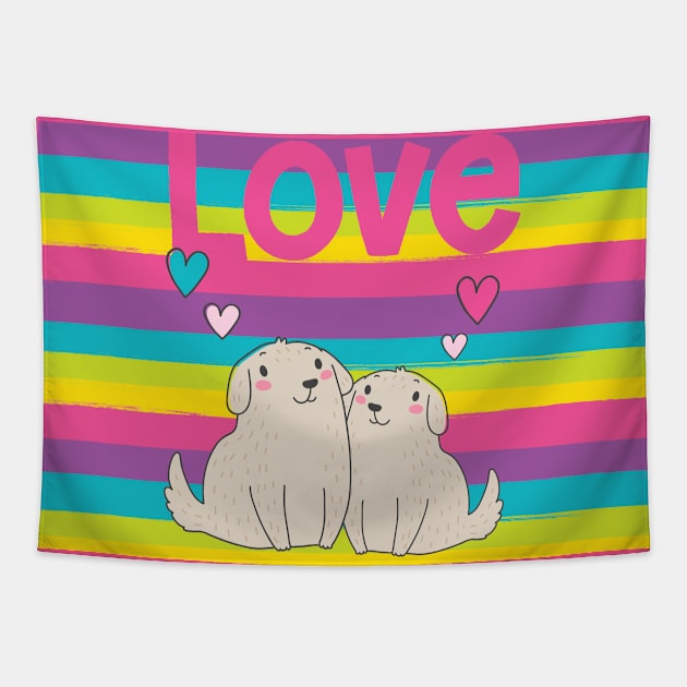 Valentine Rainbow Puppies Tapestry by TealFeatherCreations1