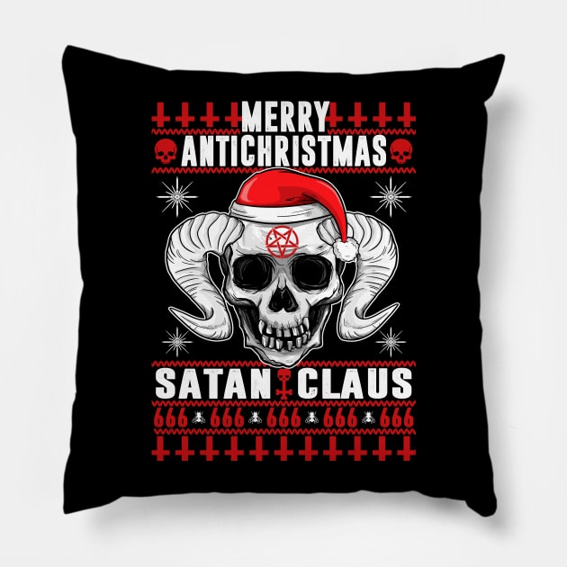 Merry Antichristmus - Satan Claus Ugly Xmas Sweater Pillow by Frontoni