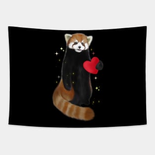 Cute baby panda with red heart Tapestry