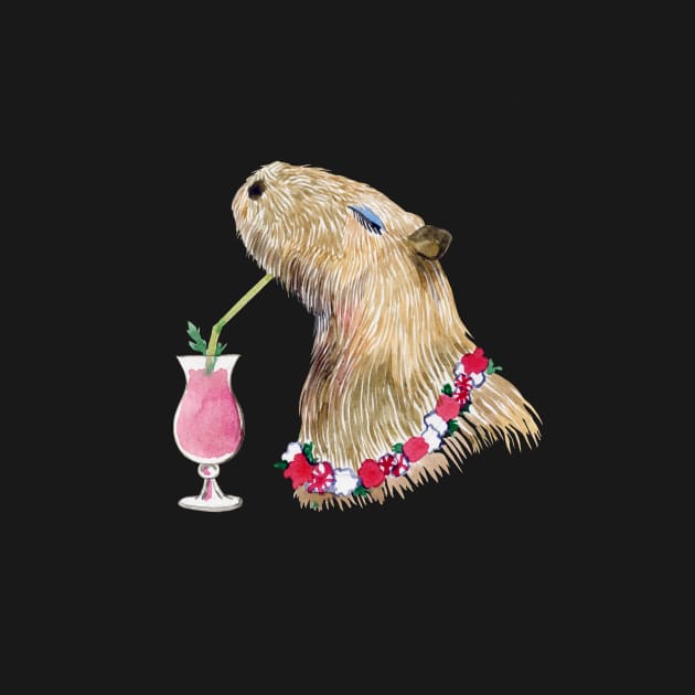 Capybara drinking strawberry milk cocktail by argiropulo