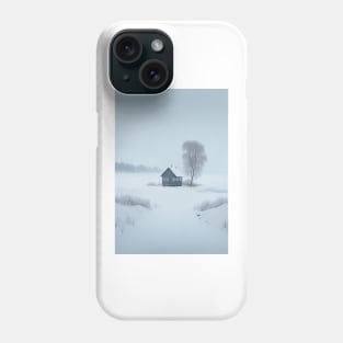 Scandinavian Style Winter Landscape with House and Tree Phone Case
