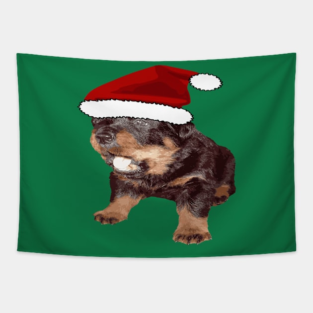 Cute Christmas Rottweiler With Red Santa Hat Tapestry by taiche