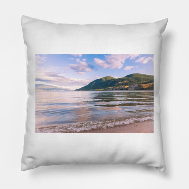 Sun Oka Provincial Park Sunset on Okanagan Lake Pillow by Amy-K-Mitchell