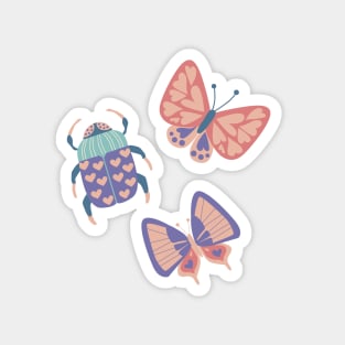 Love Bugs in Coral + Purple Magnet