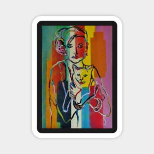 woman with cat abstract panting Magnet