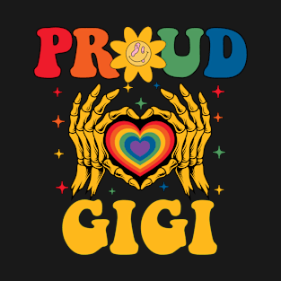 Rainbow Skeleton Heart Proud Gigi LGBT Gay Lesbian Pride T-Shirt