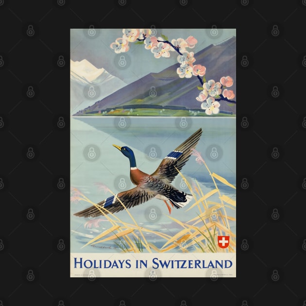 Holidays in Switzerland, Vintage Travel Poster by BokeeLee