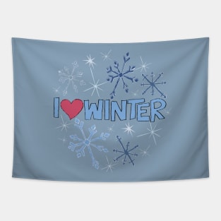 I Heart Winter Illustrated Text with snowflakes Tapestry