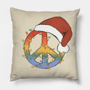 Peace Sign Santa Hat Christmas Lights Pillow