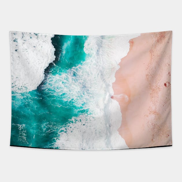 Blue Ocean Summer Beach Waves Tapestry by StylishPrinting