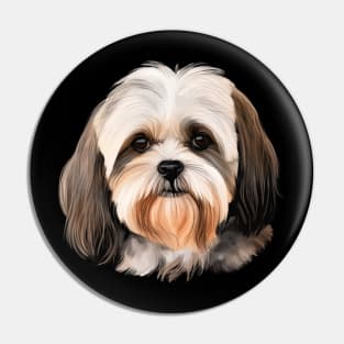 Lhasa Apso Dog Portrait Pin