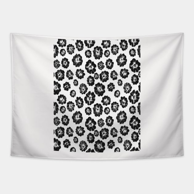 Black and White Neck Gator Black and White Flower Blooms Pattern Tapestry by DANPUBLIC