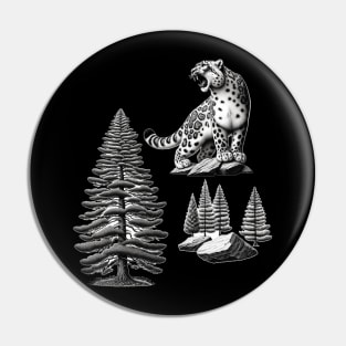 Mountain Majesty: Fir, Granite, and Roaring Leopard Pin