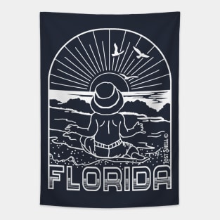 Florida Beach Baby White Outline Tapestry