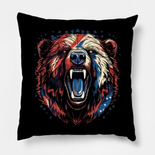 Patriotic Grizzly Bear Pillow