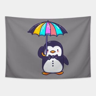 cute penguin holding an umbrella Tapestry