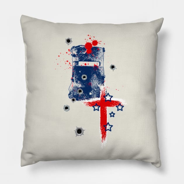 Ned Kelly Australian Outlaw Red Cross Pillow by bert englefield 