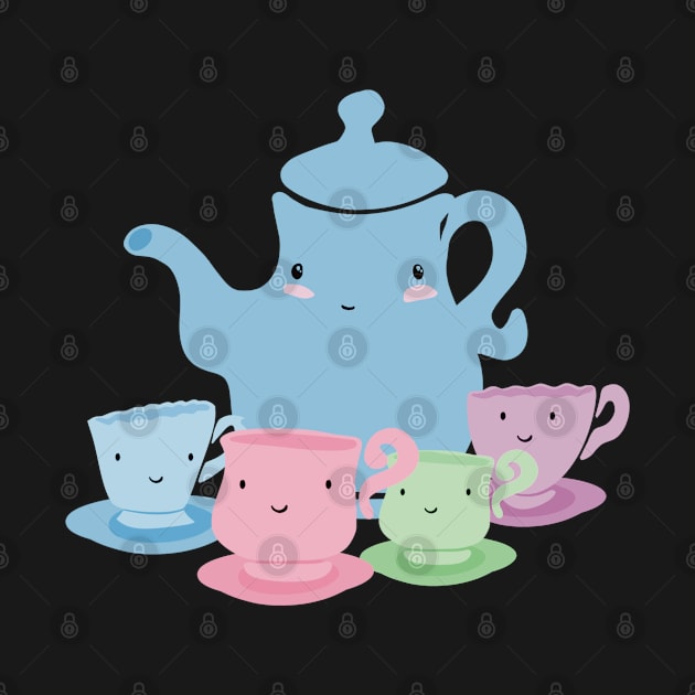 Pastel Mother Teapot and Children Teacups Illustration by SubtleSplit