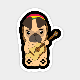 pug dog with hippie hat and classic guitar Magnet