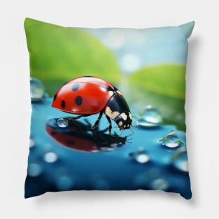 Ladybug Dewdrop Nature Serene Tranquil Pillow