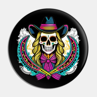 Skeleton cowgirl Pin