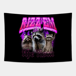 Rizz Em With The Tism Retro Shirt, Vintage Funny Raccoon Graphic Shirt, Autism Awareness, Raccoon Meme Tapestry