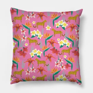 Exotic Flowers and Cheetahs Pink Pillow