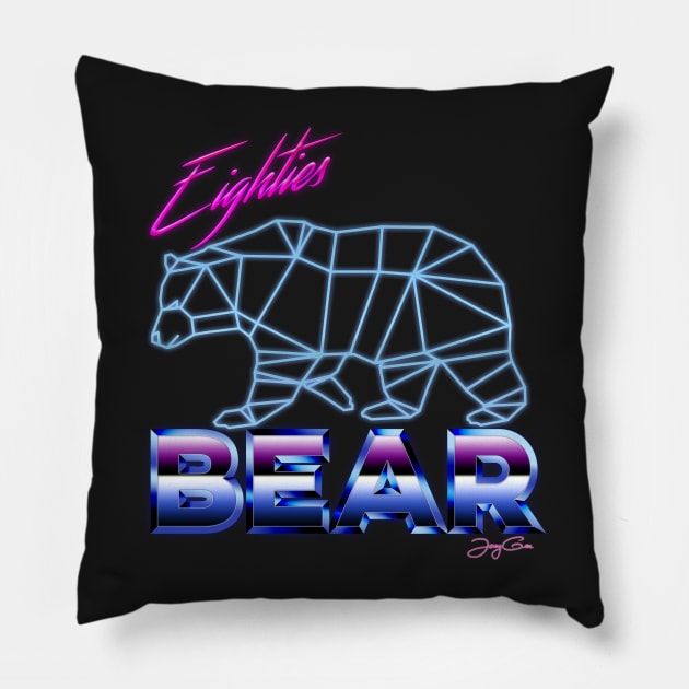 eighties bear Pillow by JayGeeArt